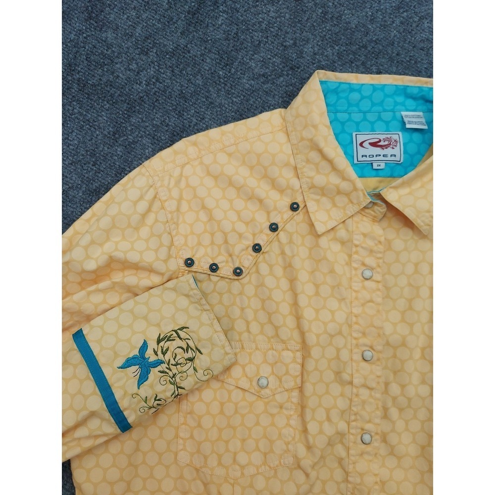 Roper Shirt Women 2X Yellow Embroidered Floral Rodeo Cowgirl Western Snap